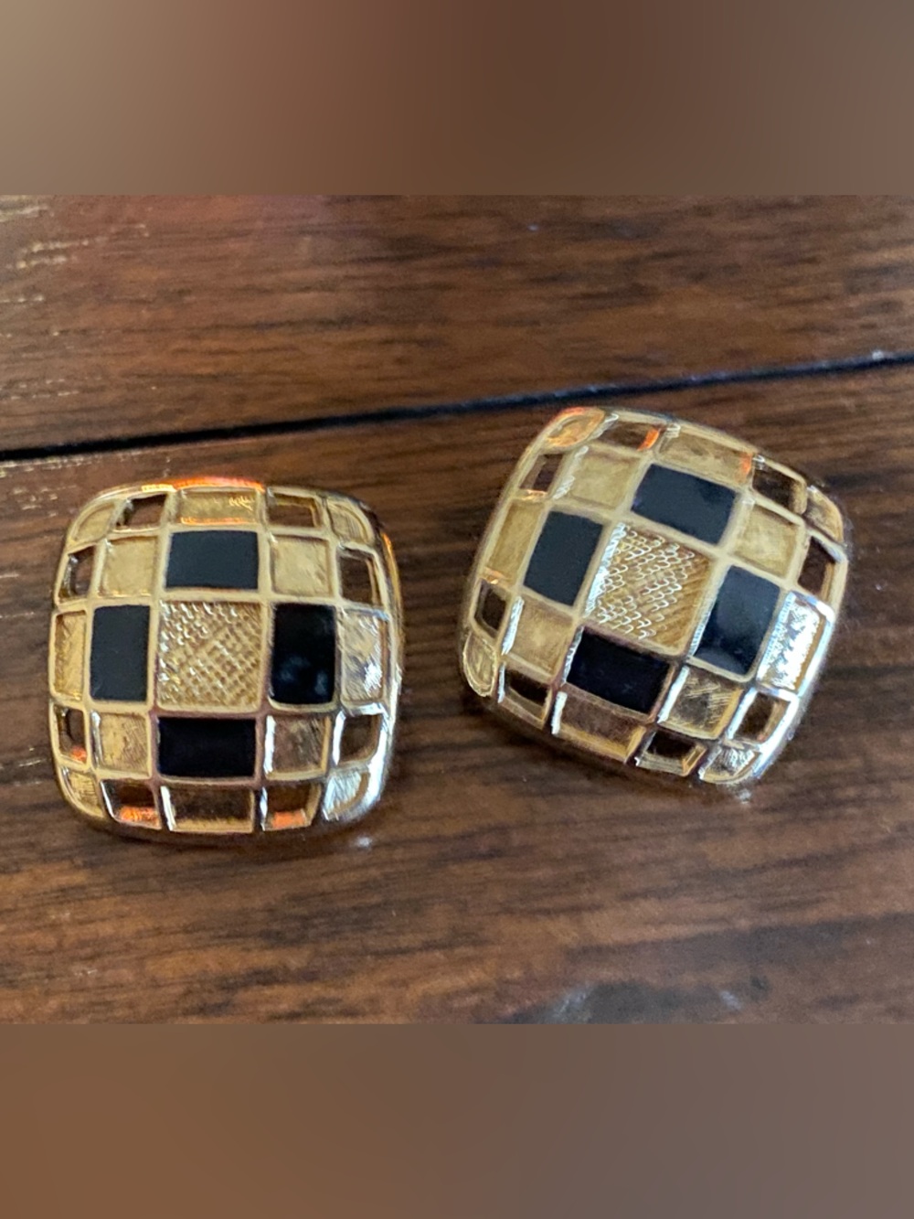 Vintage Gold-tone & Black Enamel Earrings